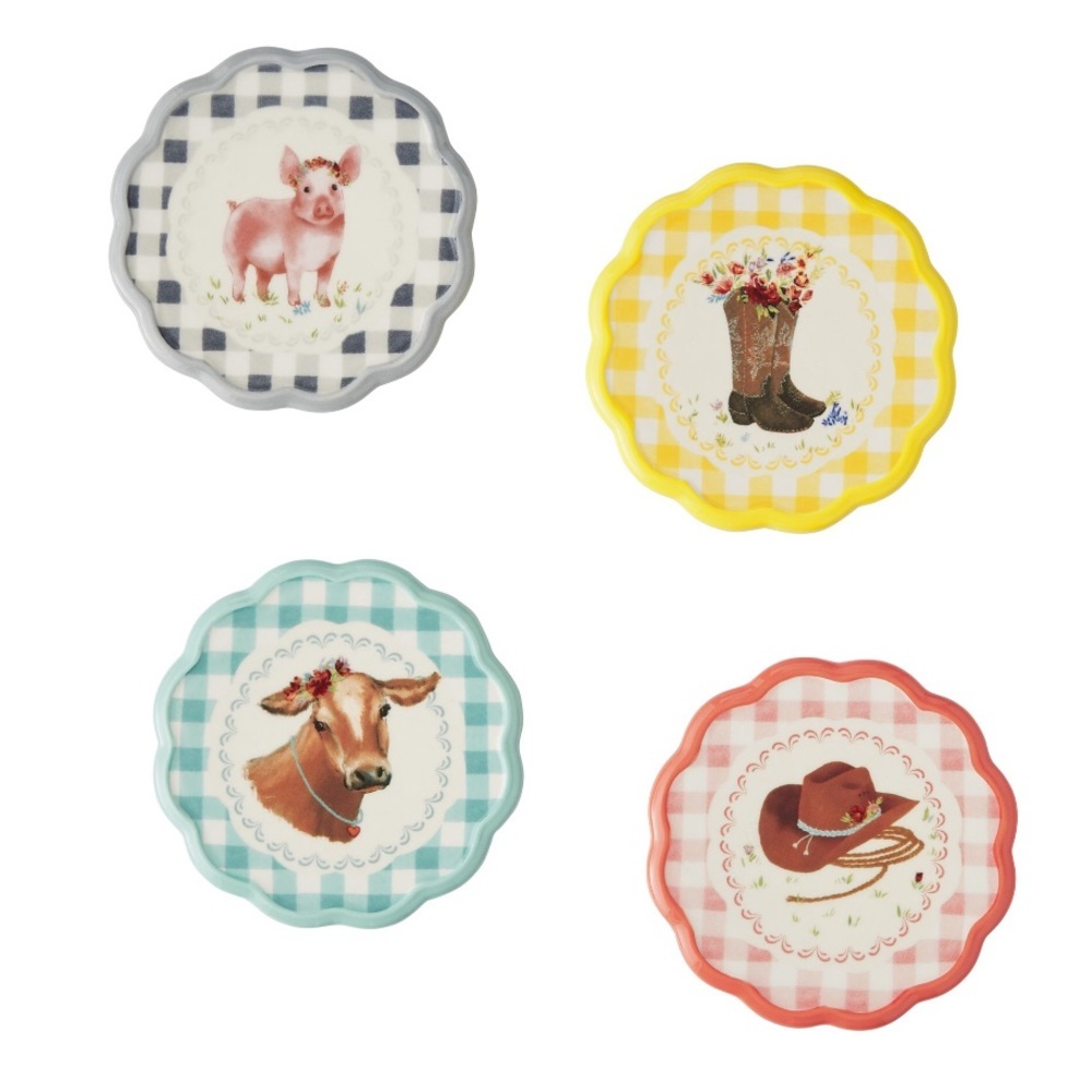 🌸 Pioneer Woman Coaster Set, Gingham Novelty